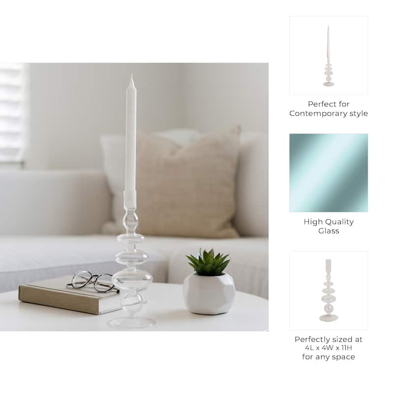 Sculptural Glass Candle Holder with Rounded Accent Base - Modern Tabletop Candle Holder for Any Room