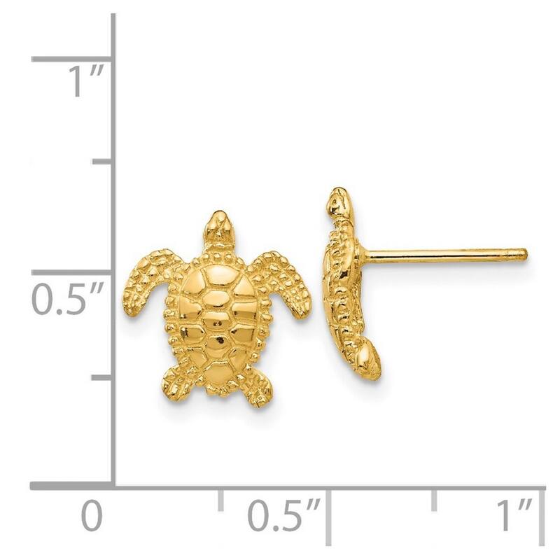 Curata 14k Yellow Gold 11mm Textured Sea Turtle Post Stud Earrings