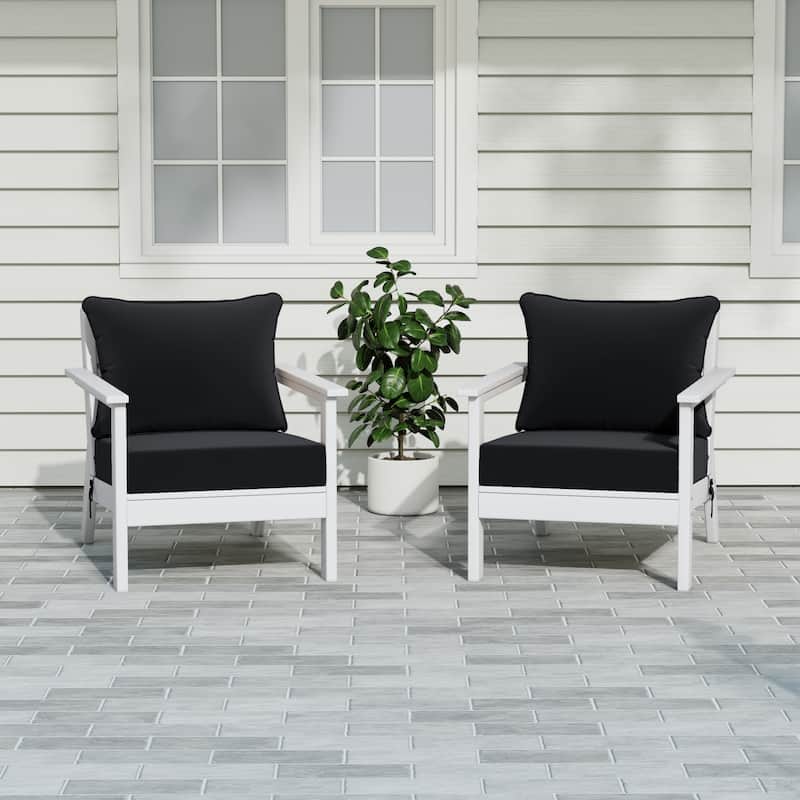 Birchwood All Weather HDPE Outdoor Patio White Deep Seating Conversation Set With Cushions (2-Piece) - White/Black
