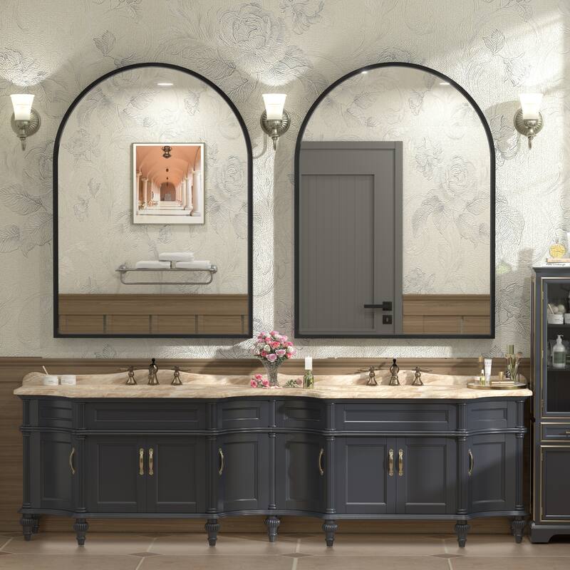 Arch High-Strength Tempered Glass and Aluminum Alloy Framed French Cleat Mounted Wall Mirror