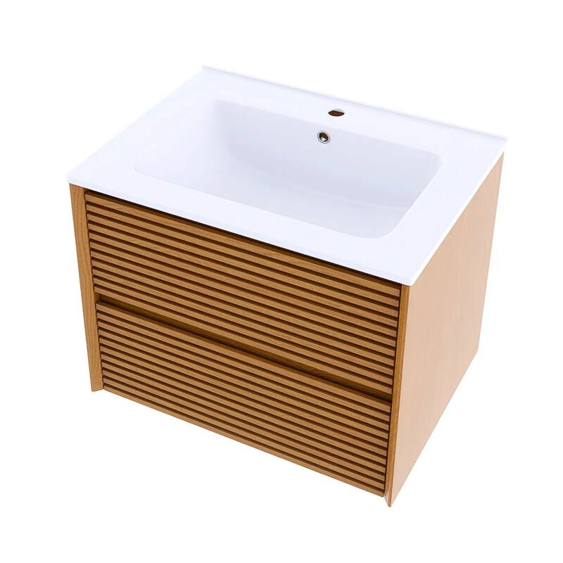 Wall-Mounted Bathroom Vanity with White Ceramic Sink