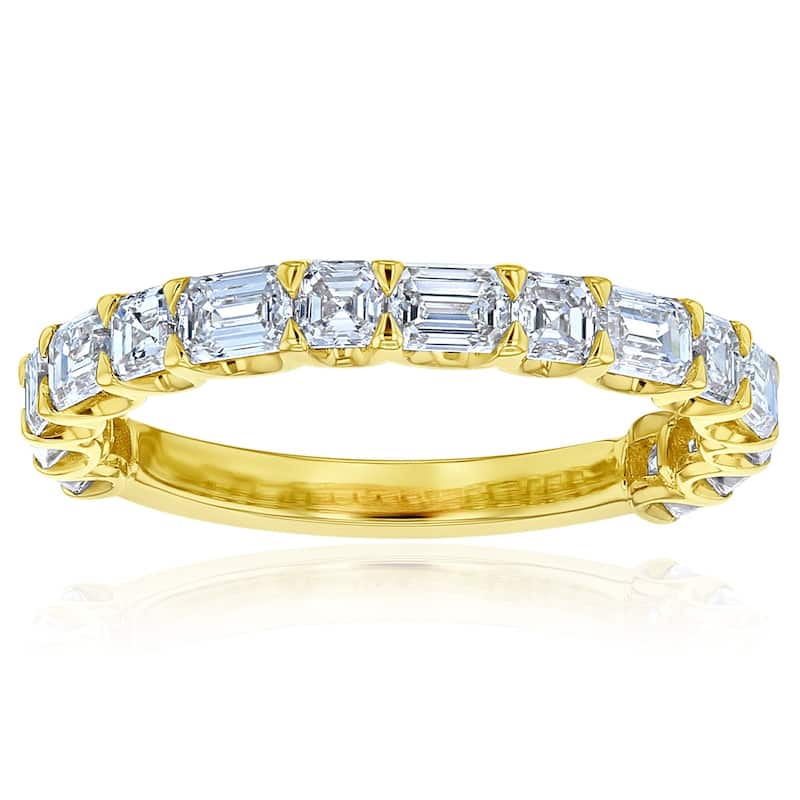 Kobelli 1.80 Carats Lab Grown Diamond Solid 14k Gold Asscher & Emerald Streamline Near Eternity Coco Ring - 11 - Yellow