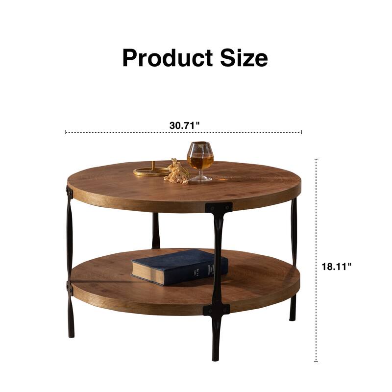 Round Two-Ply Coffee Table Handcrafted Relief Sturdy Pedestal Wooden Olive-Shaped Tea Table