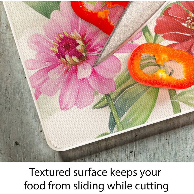 CounterArt Zinnias & Butterflies 3mm Heat Tolerant Tempered Glass Cutting Board 15" x 12" Made in the USA Dishwasher Safe