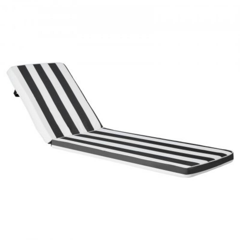 Set of 2 Black, White Stripes Patio Chair Cushion Set with High-Density Foam and Anti-Slip Ties - 74.37” x 22.08” x 2.79”