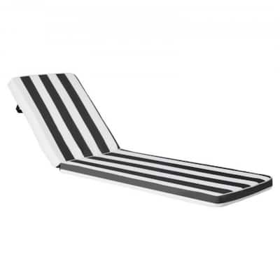 Set of 2 Black, White Stripes Patio Chair Cushion Set with High-Density Foam and Anti-Slip Ties - 74.37” x 22.08” x 2.79”