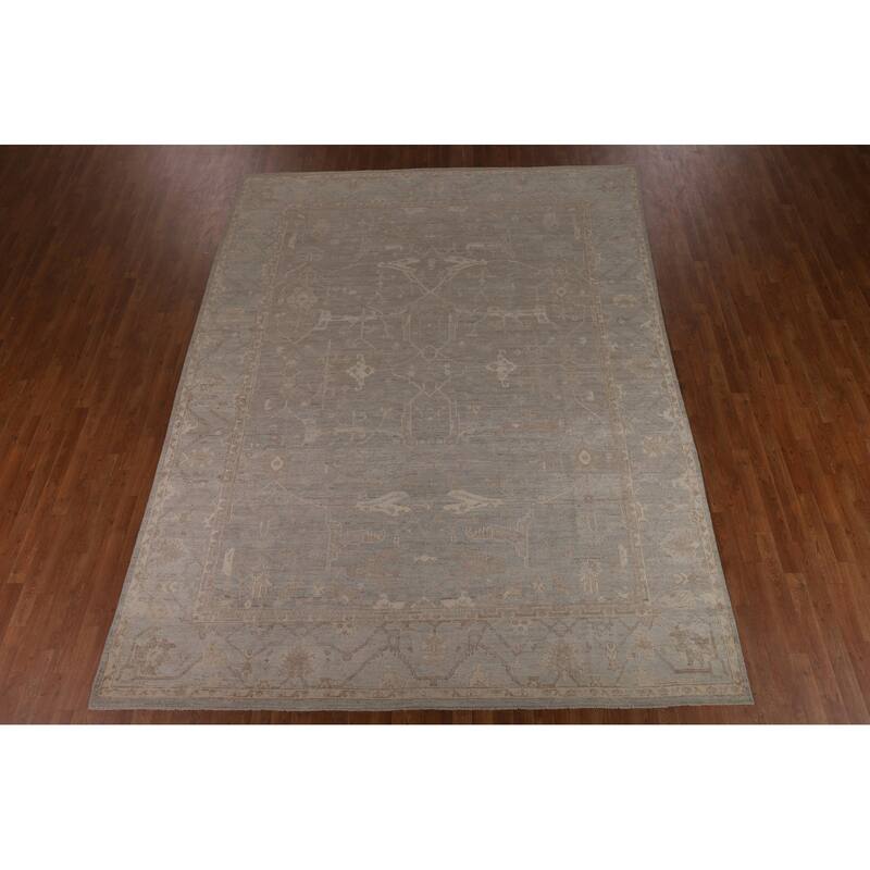 Transitional Oushak Turkish Area Rug Hand-Knotted Grey Wool Carpet - 9'1"x 11'8"