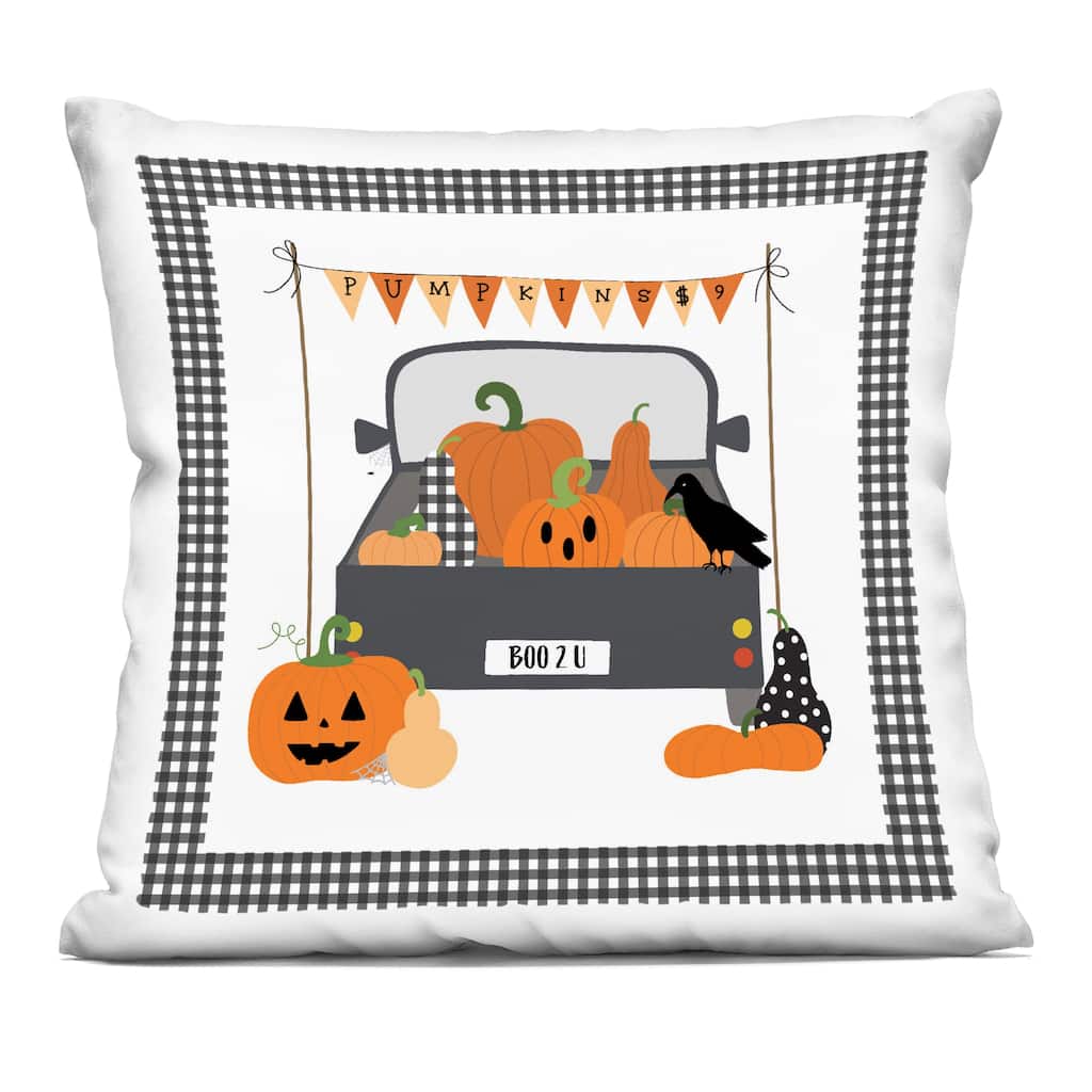 Stupell Pumpkin Truck with Gingham Border Decorative Printed Throw Pillow Design by Sazerelli Designs