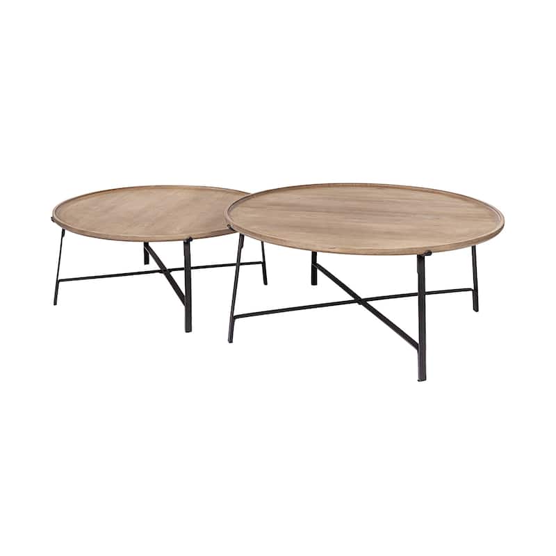 HomeRoots Set of Two Brown and Black Solid Wood and Iron Round Nested Coffee Tables - 41