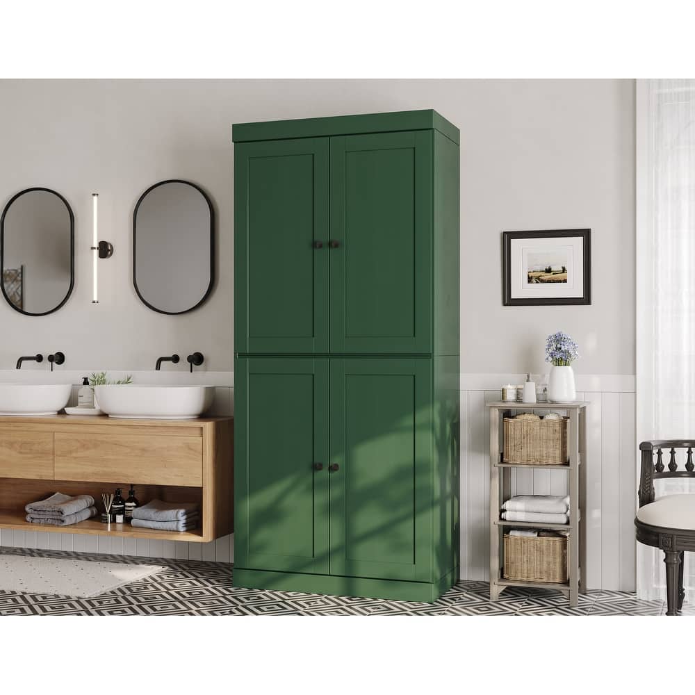 100% Solid Wood Tall Freestanding Bathroom Linen Cabinet with Doors, Adjustable Shelves, Modular Storage, 32" W x 71.5" H