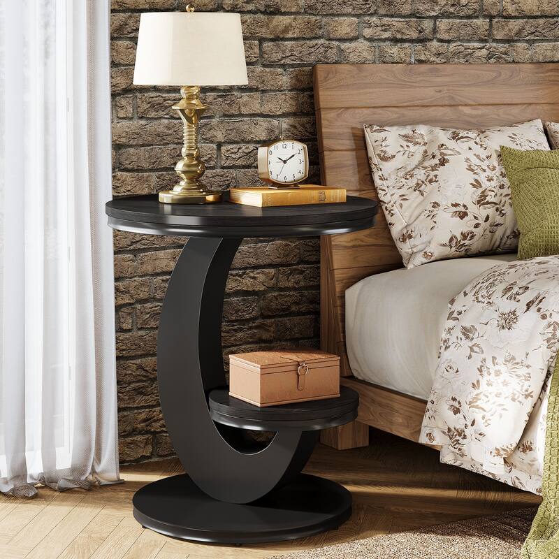 Round End Table, 2 Tiers Side Table with Storage Shelf
