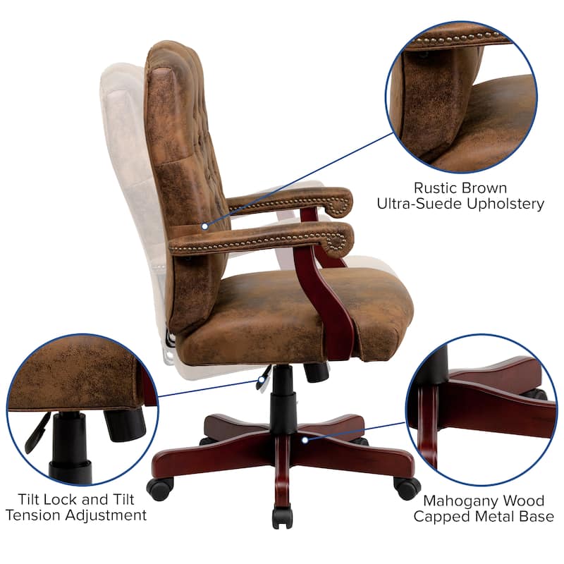 Upholstered Brown Swiveling Executive Office Armchair