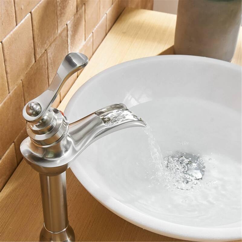 Waterfall Bathroom Vessel Faucet With Drain Assembly Single Handle Bathroom Vessel Sink Faucets One Hole High Taps With Valve