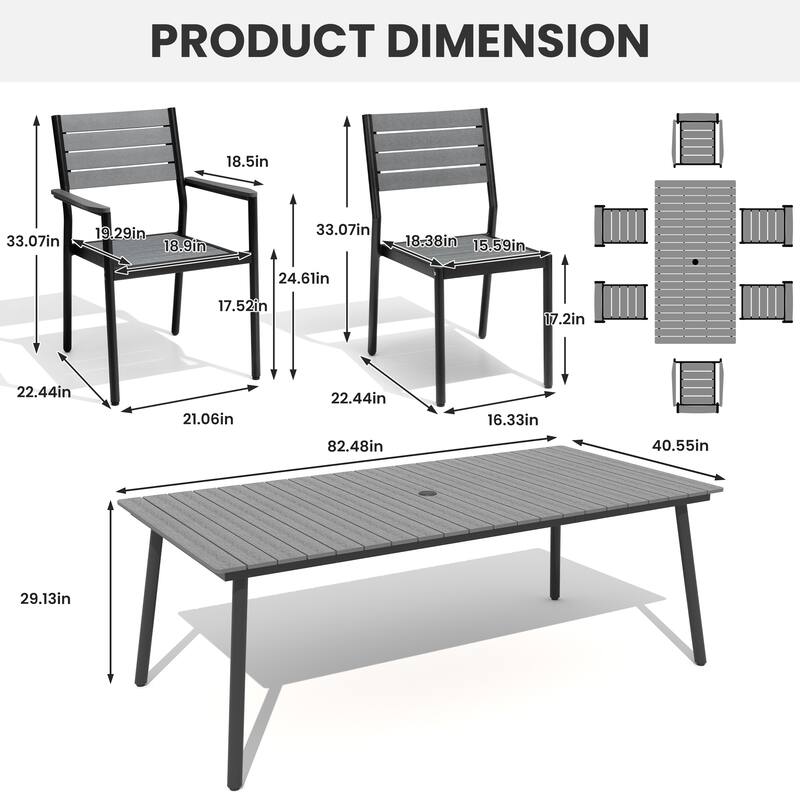 7/9-Piece Furniture Set Outdoor Patio Aluminum Dining Table and Stackable Chairs