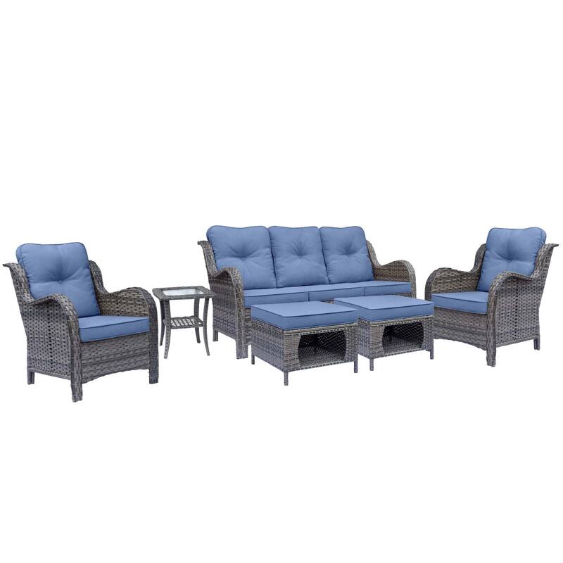 6 Piece Outdoor Patio Conversation Furniture Wicker High Back Sofa Set