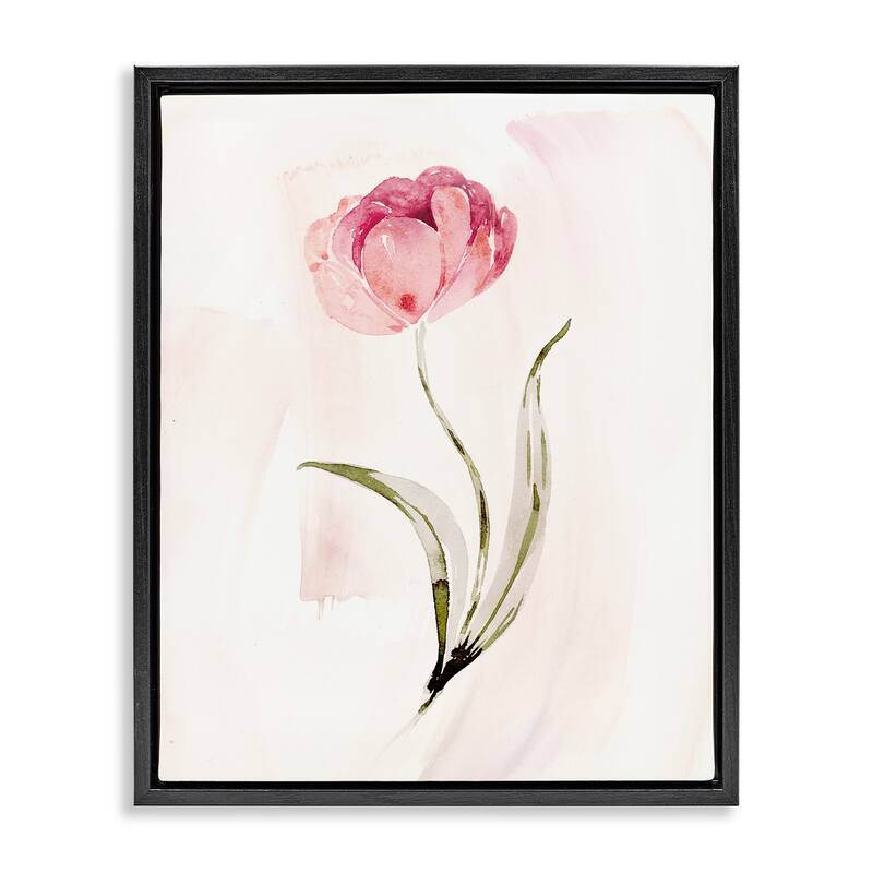 Stupell Pink Blossom with Leaves Framed Floater Canvas Wall Art Design By Kristen Brockmon - 17 x 21 - Black