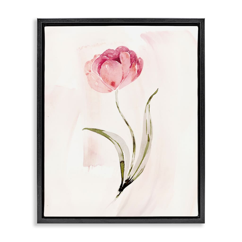 Stupell Pink Blossom with Leaves Framed Floater Canvas Wall Art Design By Kristen Brockmon