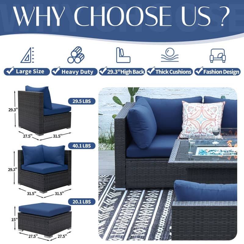 FINCATI 10-piece High Back Oversized Patio Furniture Conversation Set Outdoor Sectional Sofa with Fire Pit Table