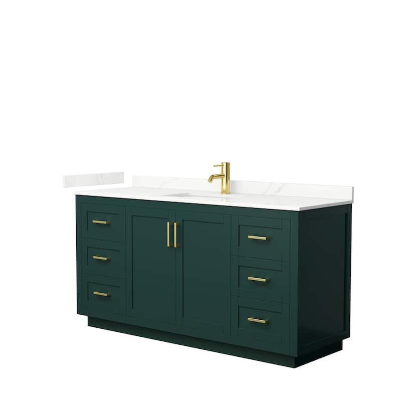 Miranda 66-inch Single Vanity, Quartz Top - Green, Gold Trim, Giotto Quartz Top