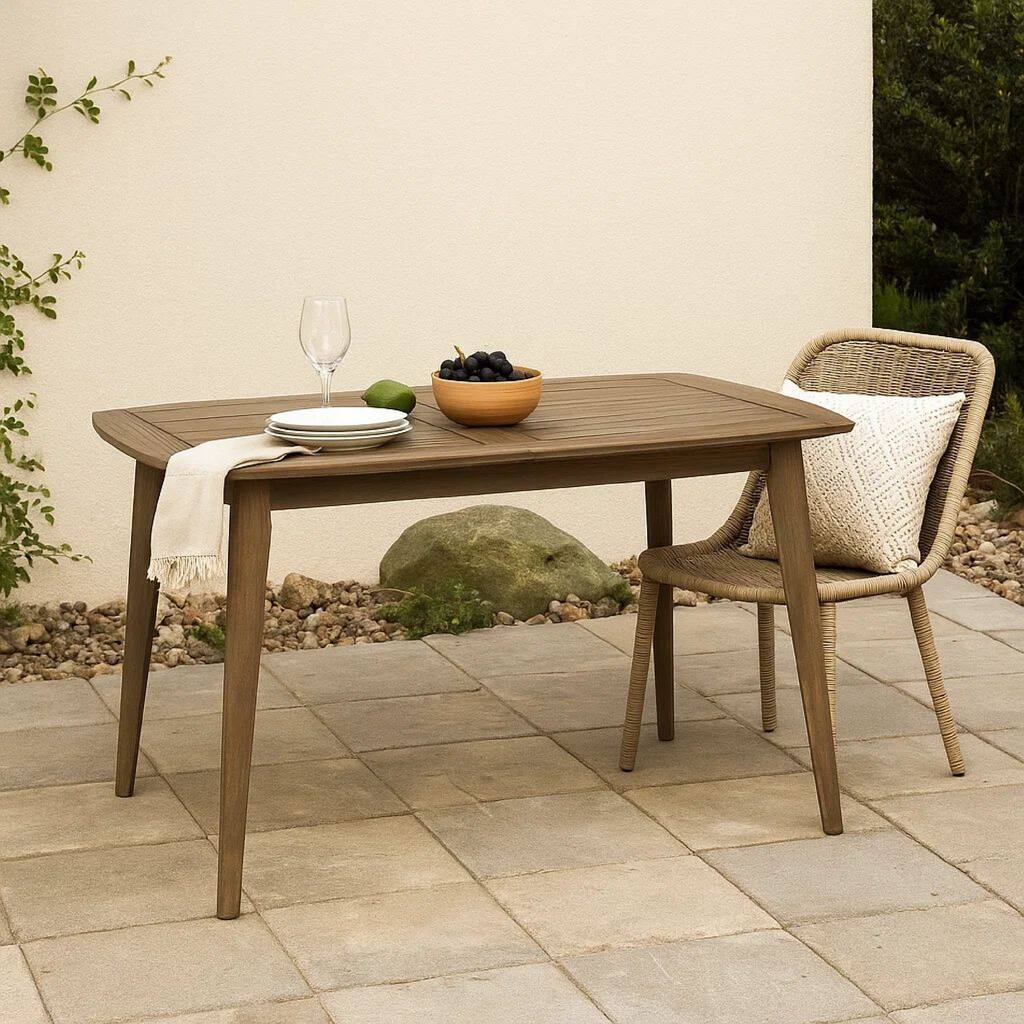 Sumona Outdoor Dining Table, Extendable, Brown Acacia Wood, 71-95 Inch