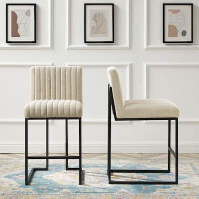 Indulge Channel Tufted Fabric Counter Stools - Set of 2