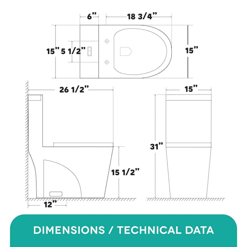 Fine Fixtures Dual-Flush Elongated One-Piece Toilet with High Efficiency Flush