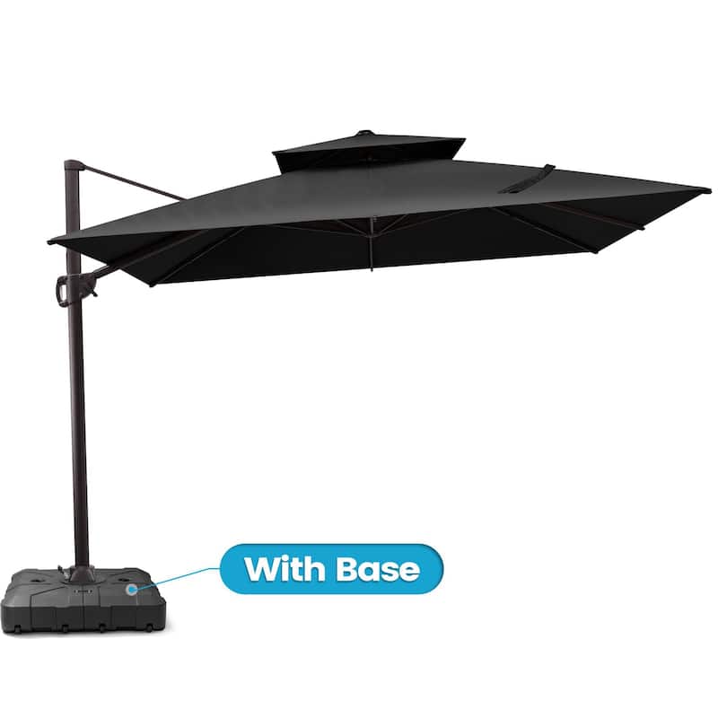 11 x 11 FT Outdoor 360 Degrees Rotation Patio Cantilever Umbrella with Base - Black