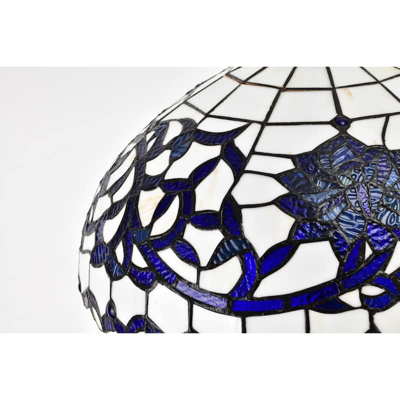 Rexi 18-inch Blue/White Flower Design Glass/Bronze Tiffany-Style Floor Lamp