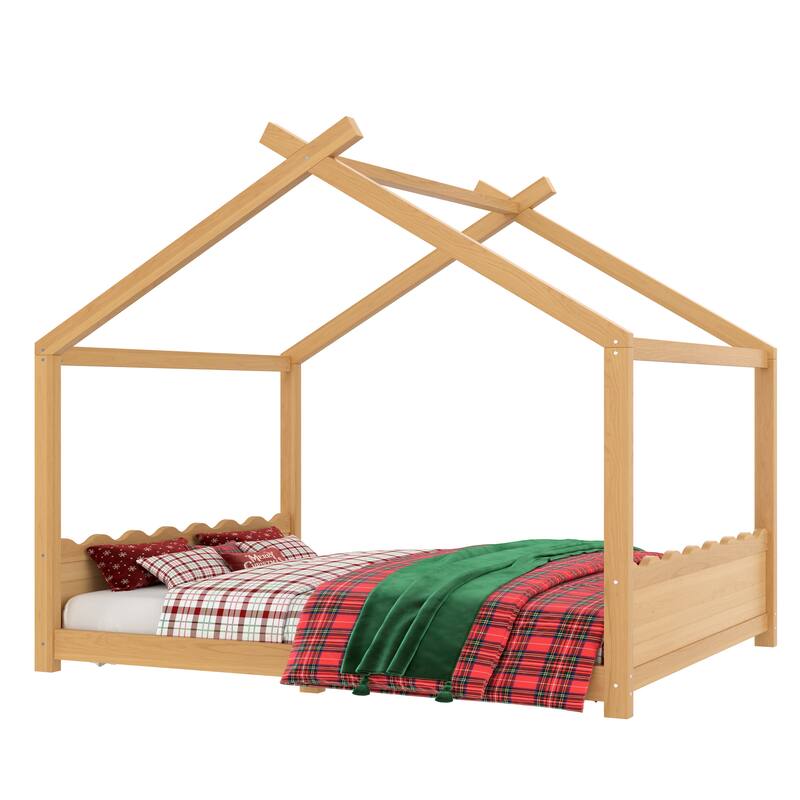 Wood House Bed Floor Bed with Support Slats Montessori Bed