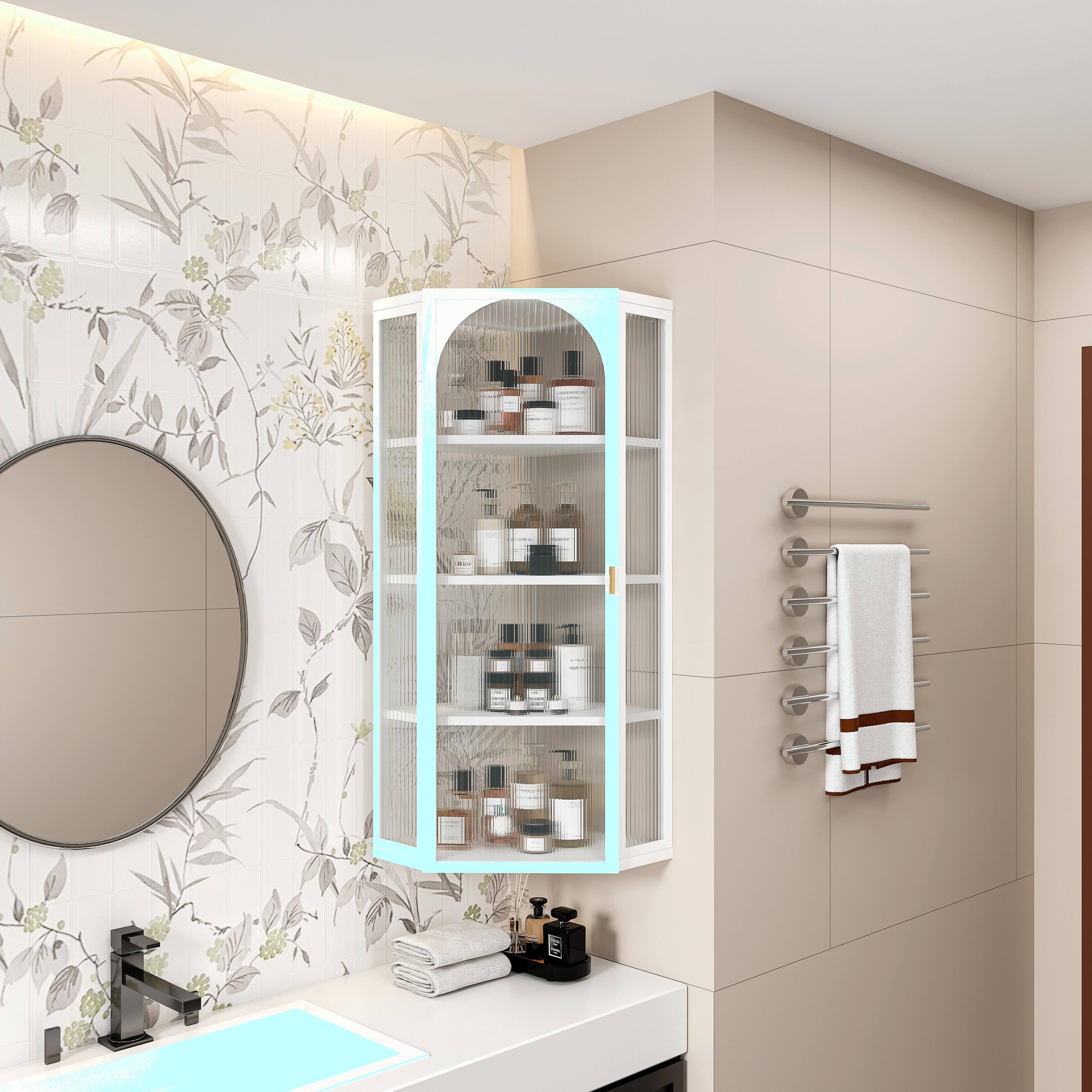 FourTier WallMounted Corner with Glass Door Storage Bed