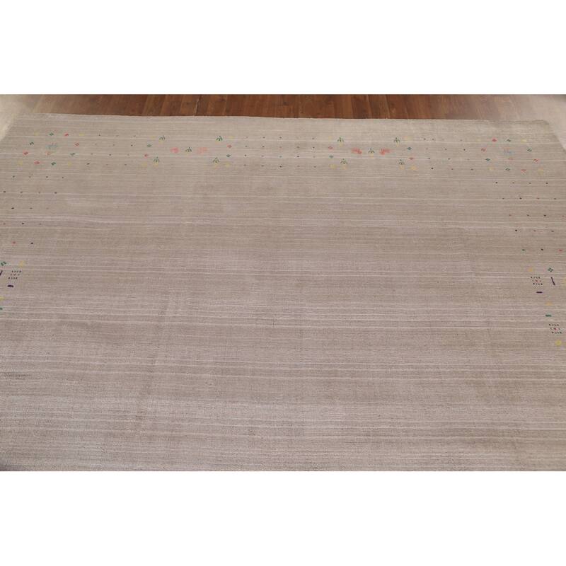 Gabbeh Area Rug Hand-Knotted Tribal Beige Wool Carpet - 7'10" x 9'8"