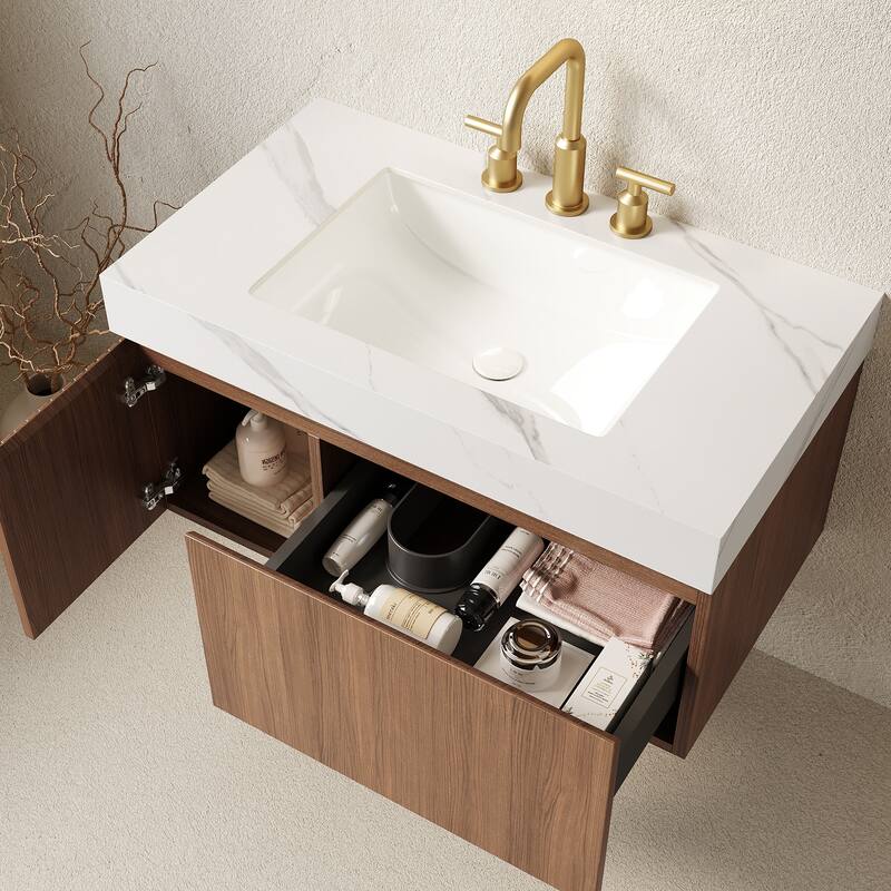 Floating Storage Bathroom Vanity with 3 Pre-drilled Faucet Holes