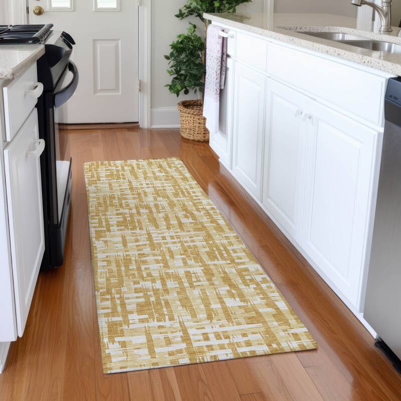 Premium Washable Super Soft Abstract Weave Mayfield Rug - Gold - 2'3" x 7'6"