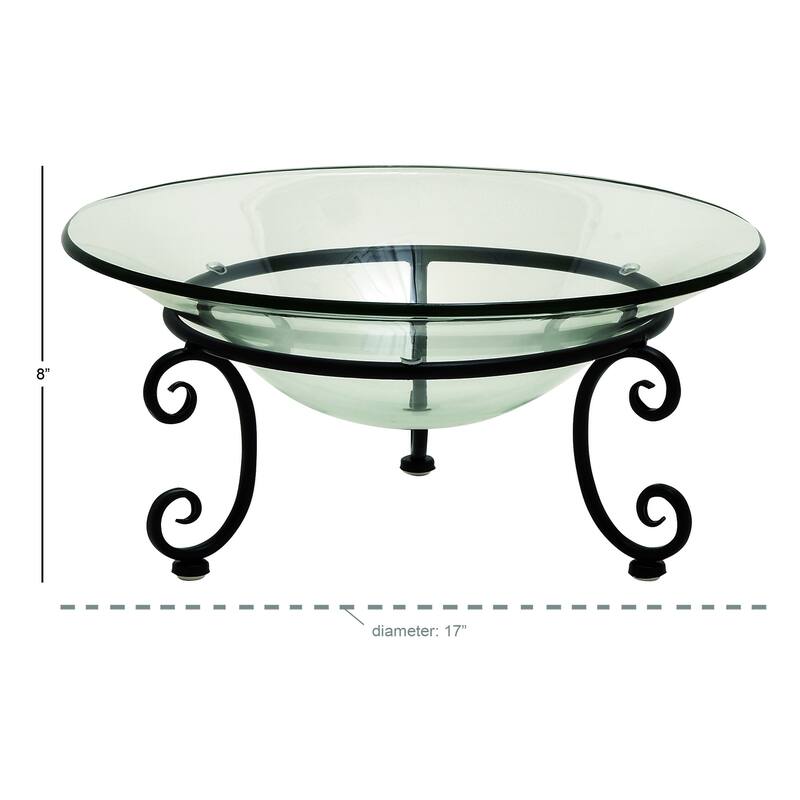 Clear Tempered Glass Kitchen Serving Bowl with Black Metal Scroll Stand