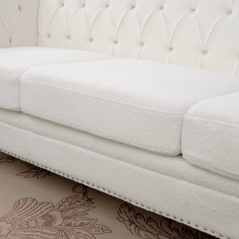 Modern Teddy Velvet Sofa with Birch Legs and Quilted Backrest, 660 lbs Capacity