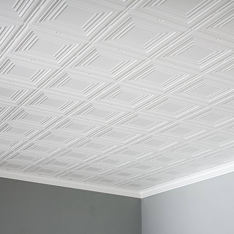 FASÄDE Portrait Decorative Vinyl 2ft x 4ft Glue Up Ceiling Panel in Matte White (5 Pack)