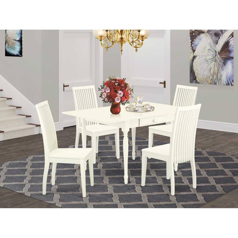 5-Piece Linen White Finish Solid Wood Top - Dining Room Set - Seats 4