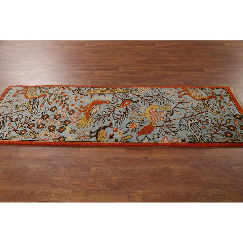 Blue Ziegler Indian Runner Rug Hand-Knotted Wool Carpet - 2'6"x 7'7"