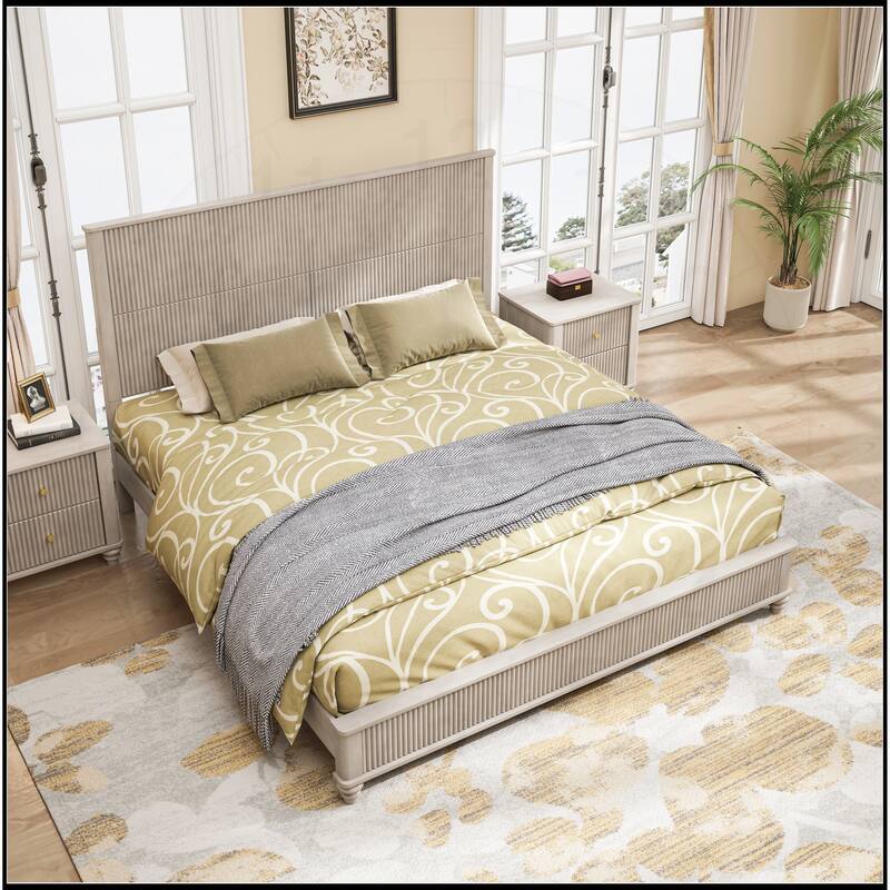 Solid Wood Bed Frame with Headboard