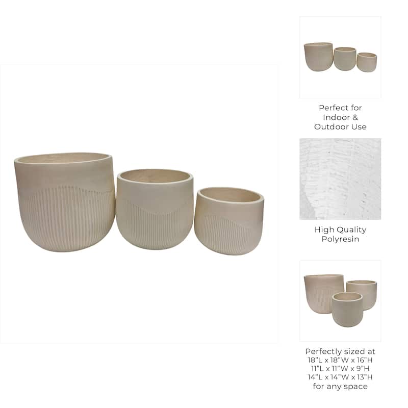 Polyresin Planter Carved Sculptural Design Minimalist Style (Set of 3)