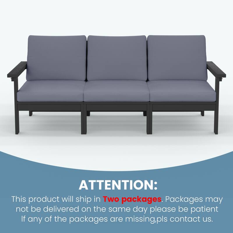 Outdoor Patio HDPE 3-Seat Sofa, 3 Removable Cushions Included