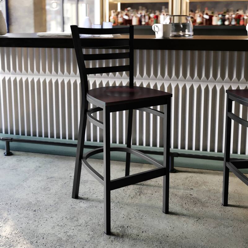 Ladder Back Metal Restaurant Barstool - 17"W x 18"D x 42.25"H