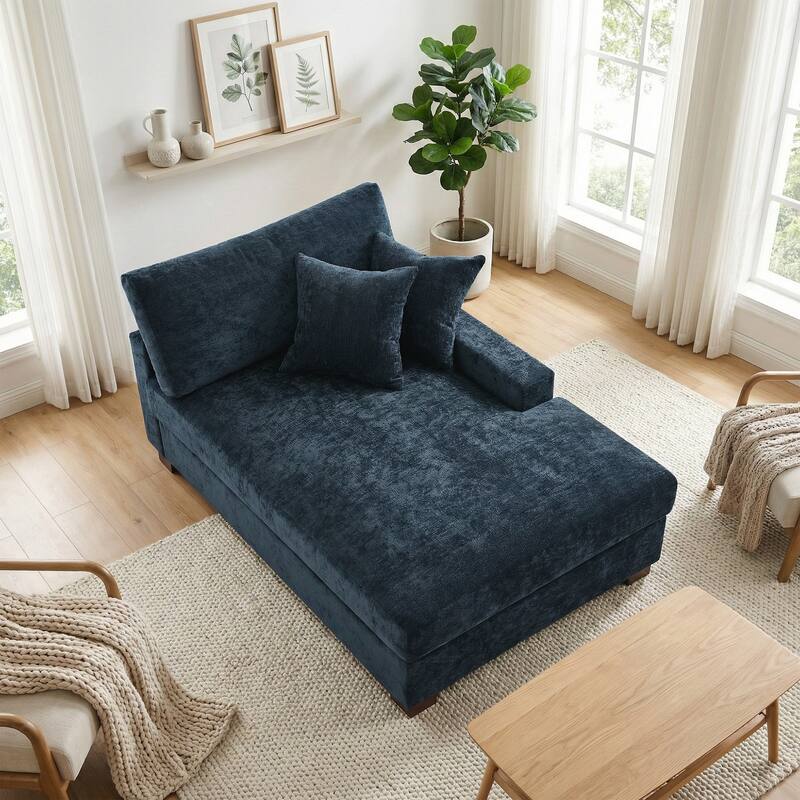 Oversized Chenille Modular Chaise Lounge With Deep Seat
