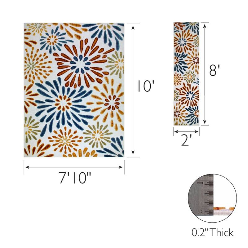 Leick Home Beam Flower Indoor Outdoor Area Rug Rectangle 8'X10' and 2'X8' Runner Combo - 8' x 10'