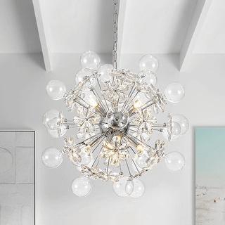 Art Deco Crystal Flower Glass Bubble Sunburst Chandelier 23.6in