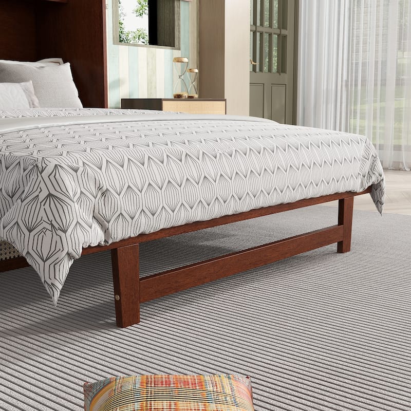 Pine Wood Cabinet Bed with Rattan Decoration