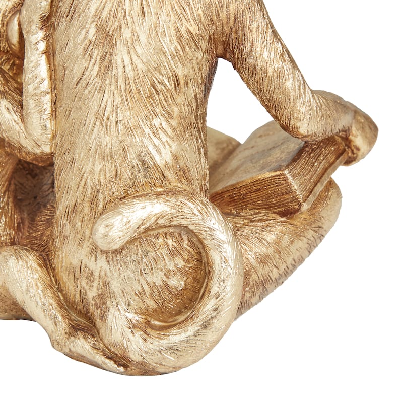Gold Polystone Monkey Decorative Sculpture - 9 x 6 x 7