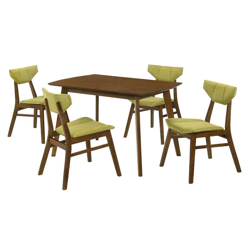 Amaris 5-Piece Rectangular Walnut Dining Set with Upholstered Chairs