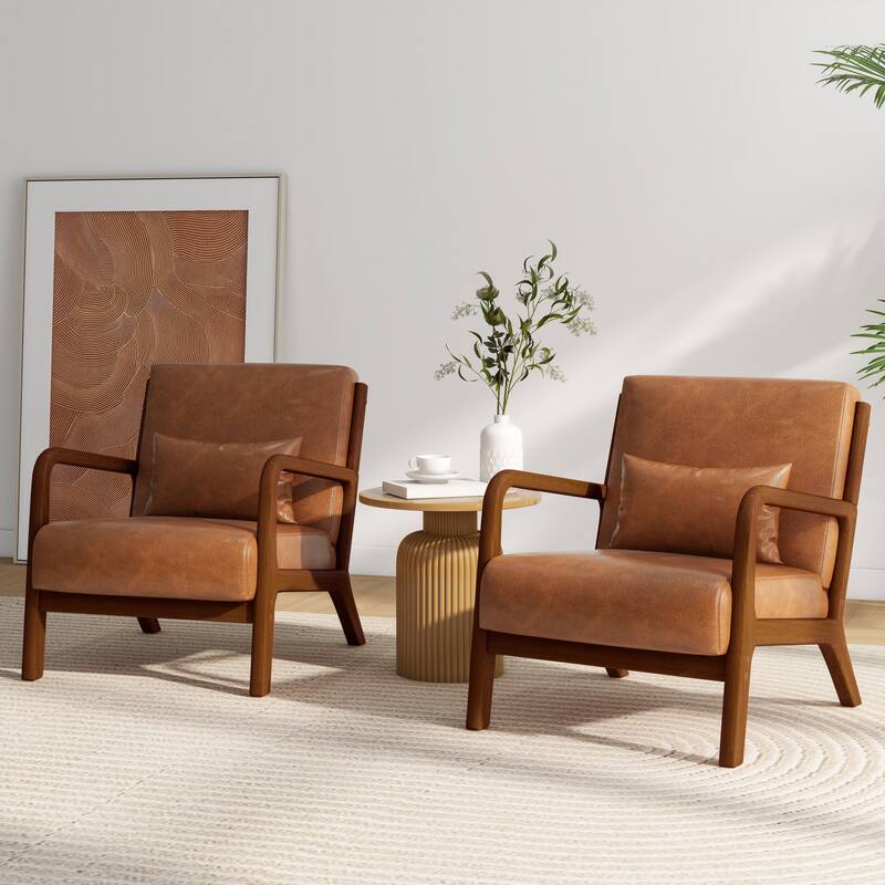 2 Set Mid Century ModernUpholstered Accent Chairs Armchair with Pillow