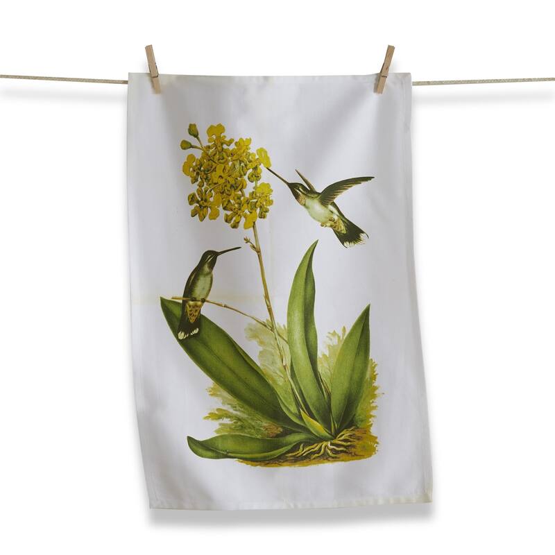Hummingbird Yellow Flower Cotton Kitchen Dishtowel 26L x 18W in.